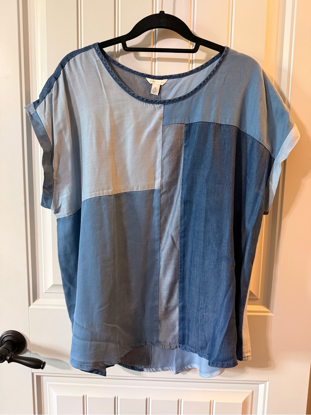 Cato Blue Patchwork Short Sleeve Blouse
